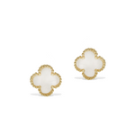 Classic white pearl clover stud earrings in gold - Alexandra Marks Jewelry