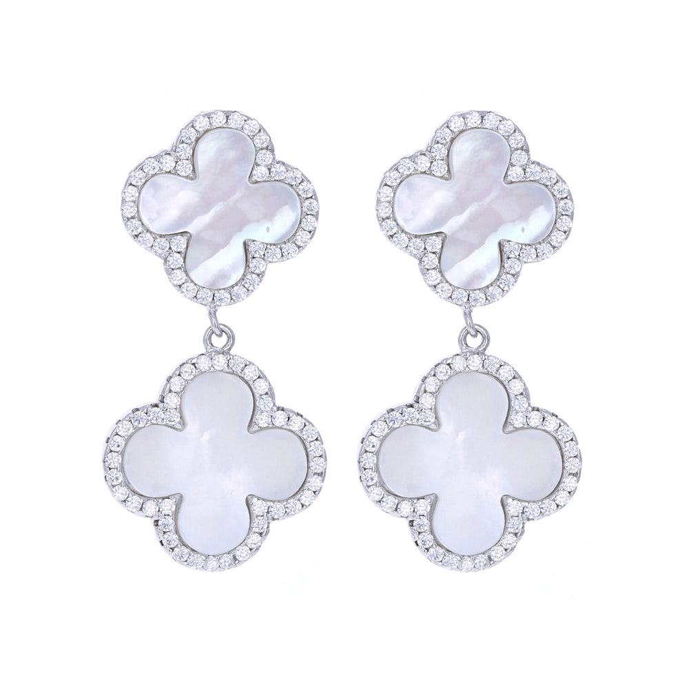 
            
                Load image into Gallery viewer, White Pearl Double Clover Drop Earrings
            
        