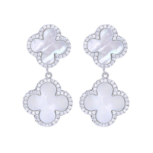 White Pearl Clover Drop Earrings | Alexandra Marks Jewelry
