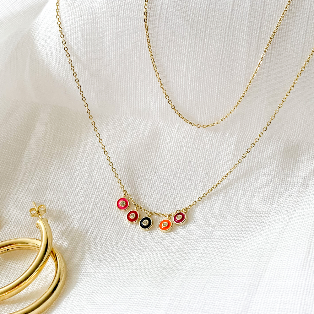 Gold evil eye colorful charm necklace from Alexandra Marks Jewelry