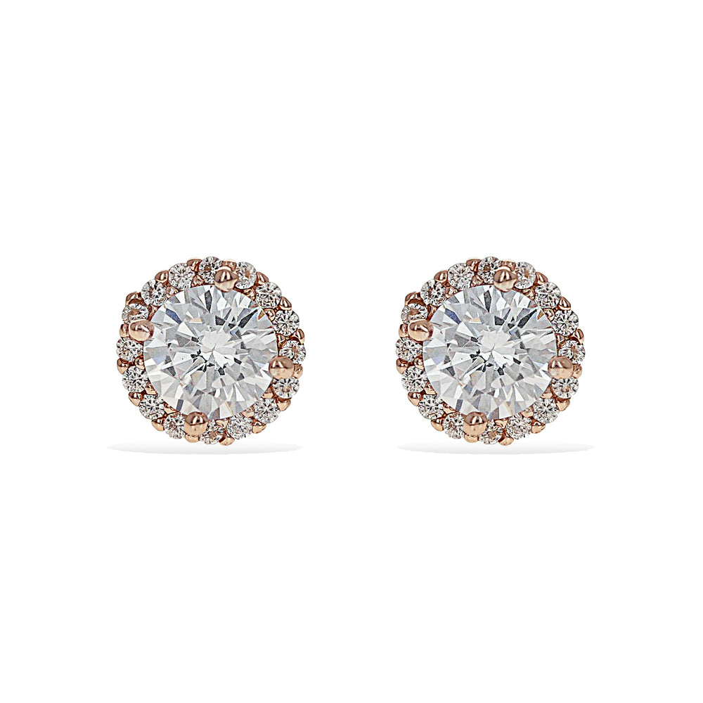 
            
                Load image into Gallery viewer, Alexandra Marks | Rose Gold CZ Halo Stud Earrings
            
        