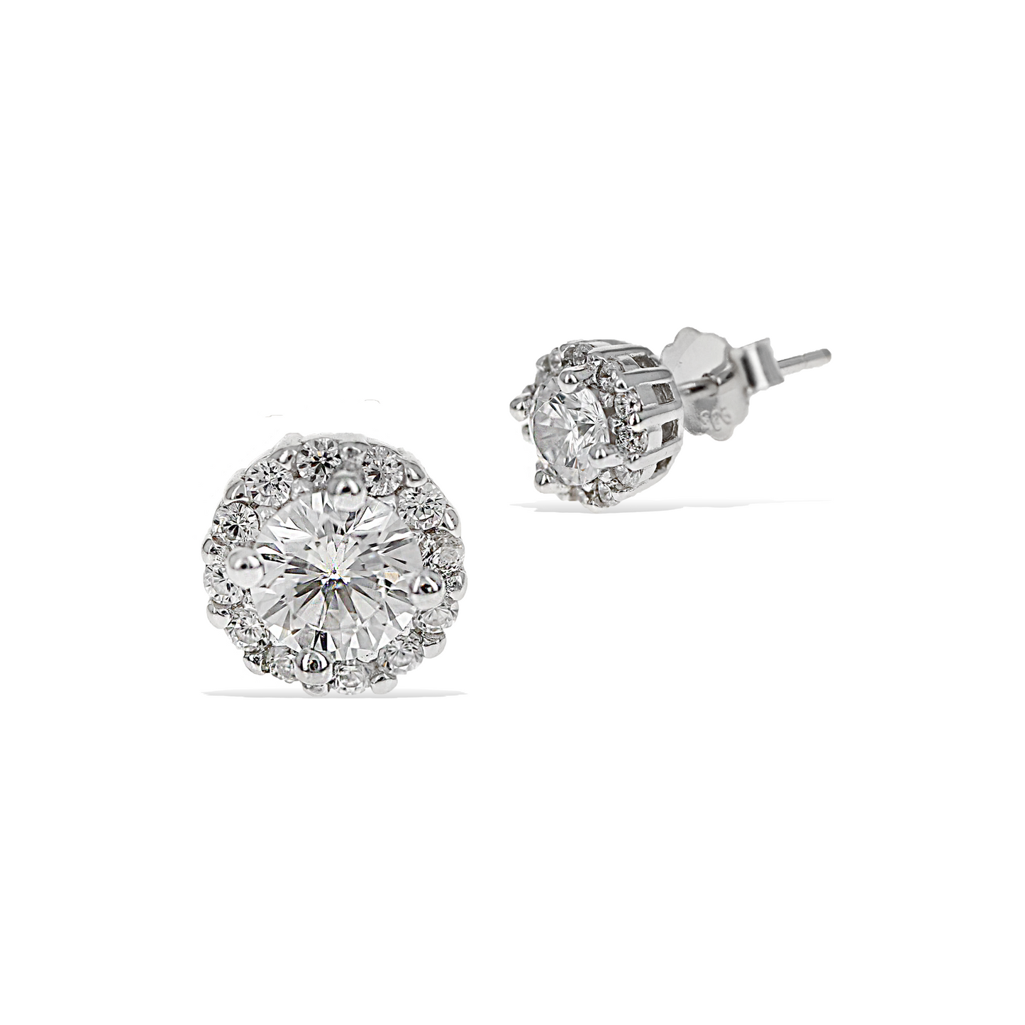 6mm Cubic Zirconia Classic Halo Stud Earring in Sterling Silver