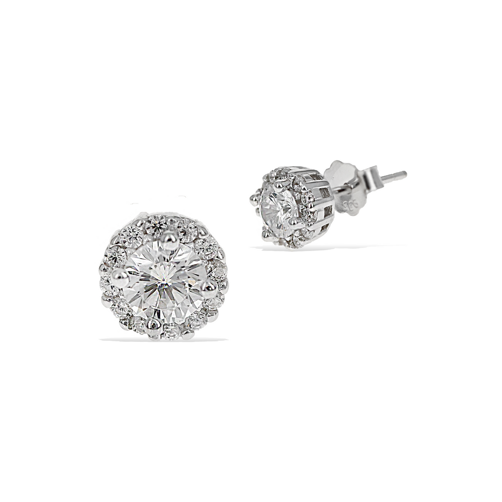 
            
                Load image into Gallery viewer, 6mm Cubic Zirconia Classic Halo Stud Earring in Sterling Silver
            
        
