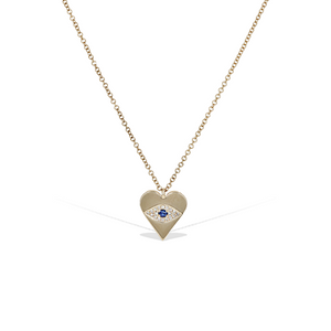 Sapphire & Diamond Evil Eye Heart Necklace in Gold