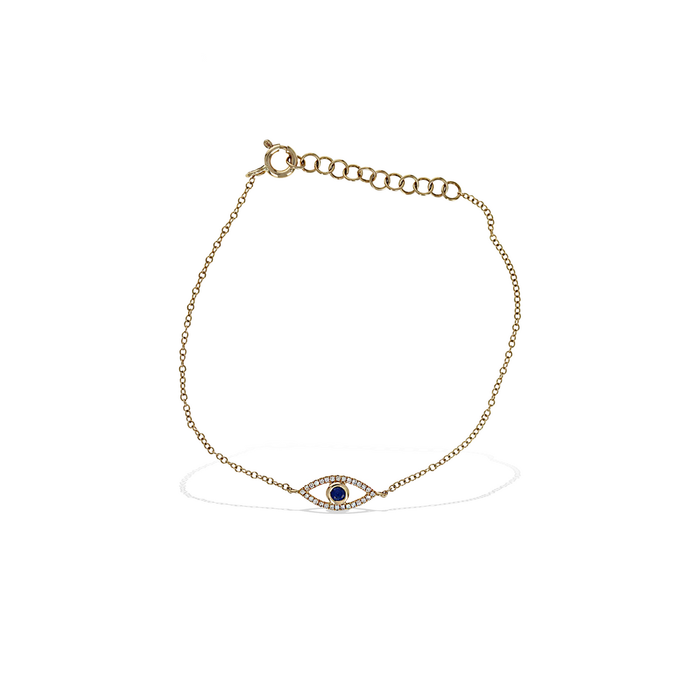 
            
                Load image into Gallery viewer, Alexandra Marks | Diamond &amp;amp; Sapphire Evil Eye Bracelet in 14kt Yellow Gold
            
        
