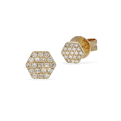 Diamond Hexagon Small 14kt Gold Stud Earrings - Alexandra Marks Jewelry