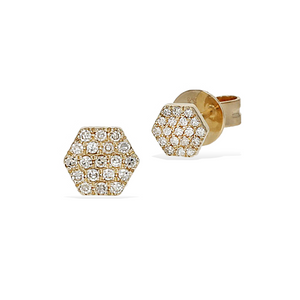 
            
                Load image into Gallery viewer, Diamond Hexagon Small 14kt Gold Stud Earrings - Alexandra Marks Jewelry
            
        