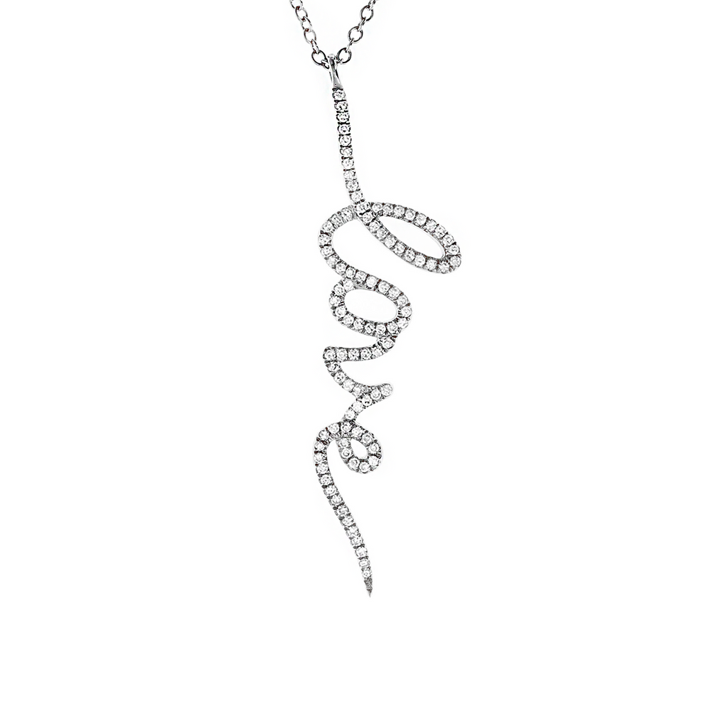Diamond love letter cursive necklace in 14kt white gold
