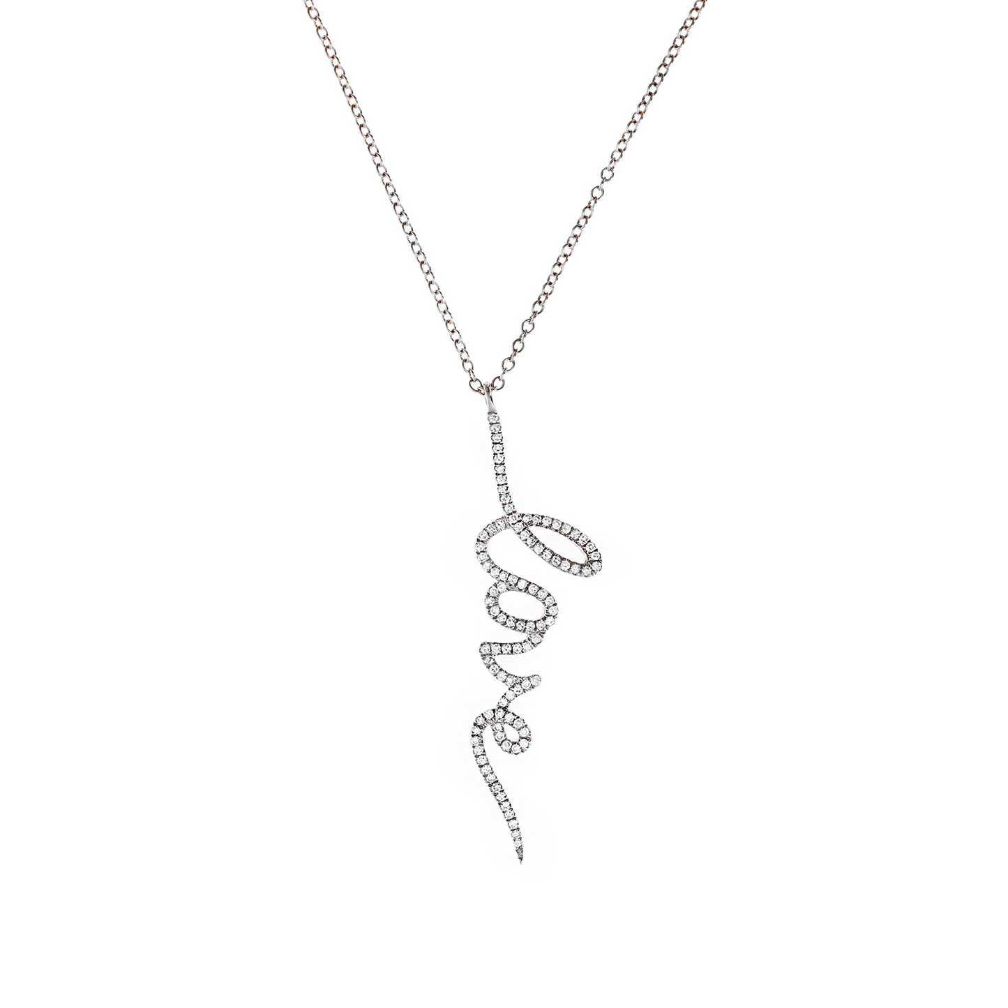 Alexandra Marks - Diamond drop Love script 14kt White Gold Necklace