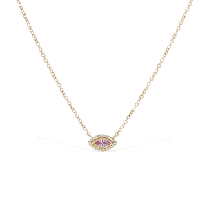 Pink Sapphire & Diamond Evil Eye Necklace in Gold from Alexandra Marks Jewelry