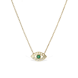 
            
                Load image into Gallery viewer, Emerald Green Evil Eye Gold Necklace | Alexandra Marks Jewelry
            
        