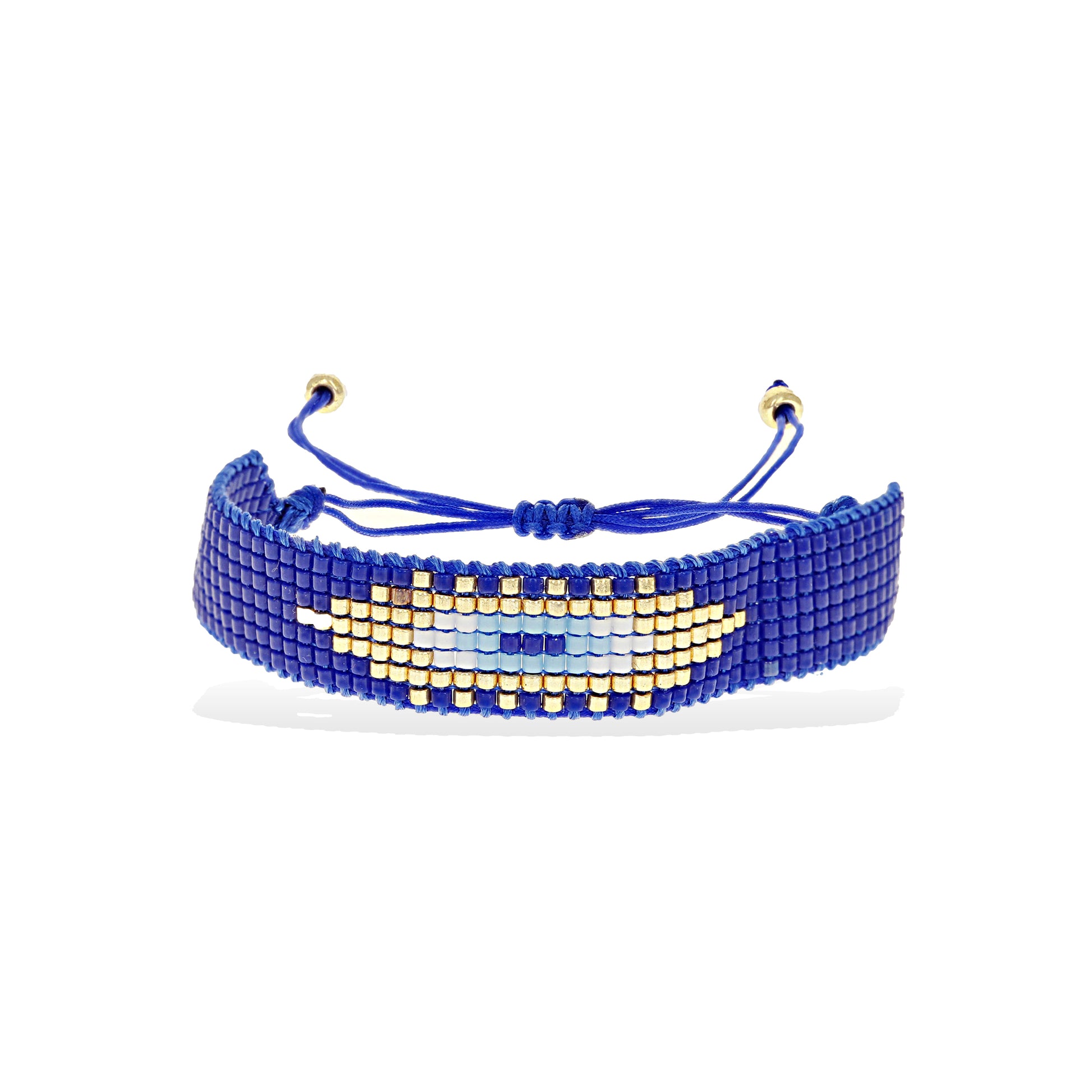 Blue Beaded Evil Eye Drawstring Bracelet - Alexandra Marks Jewelry