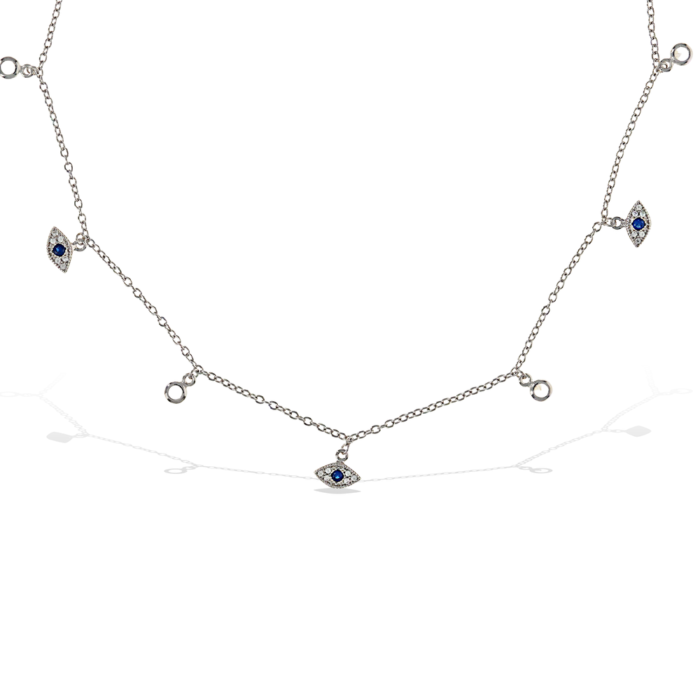 
            
                Load image into Gallery viewer, Evil Eye Charm CZ Choker Necklace in Sterling Silver | Alexandra Marks Jewelry
            
        