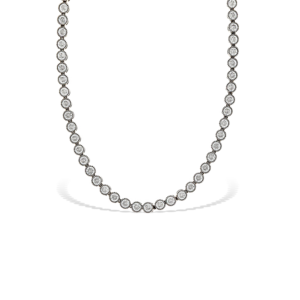 Radiant Round Brilliant Bezel Set CZ 16" Tennis Necklace - Alexandra Marks Jewelry