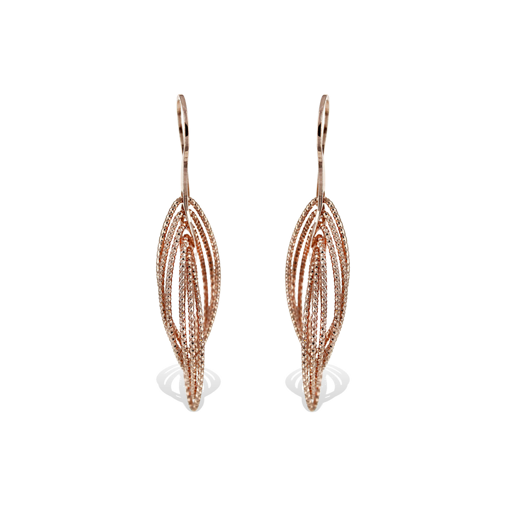 Fishhook Diamond Cut Rose Gold Oval Dangle Earrings - Alexandra Marks Jewelry
