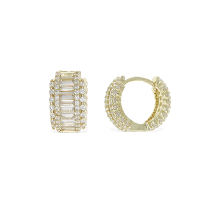 Gold Emerald & Round Brilliant CZ Huggie Hoop Earrings from Alexandra Marks Jewelry
