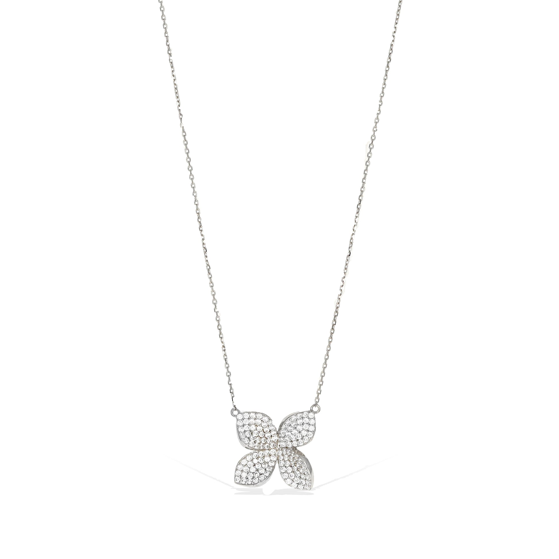 Woman's Cz Floral Gardenia Necklace in sterling silver 18"