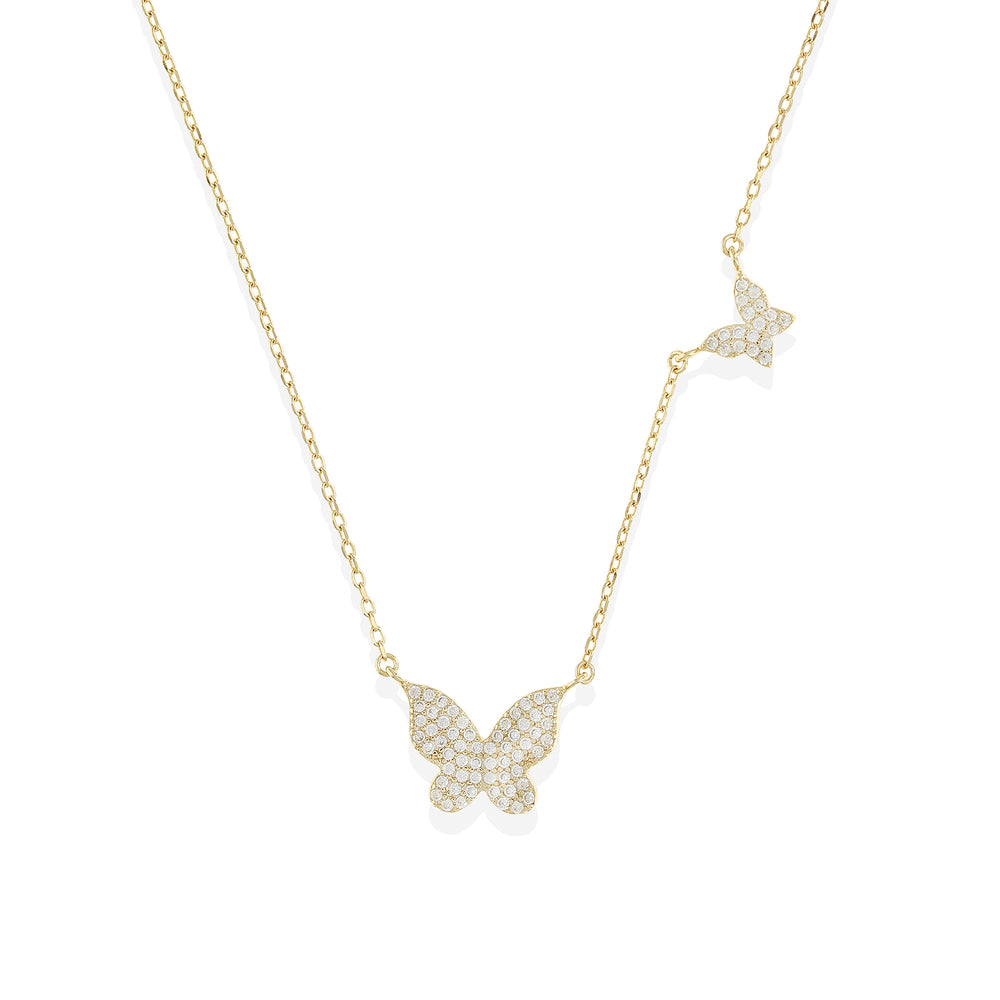 Dainty gold double butterfly cz necklace | Alexandra Marks Jewelry