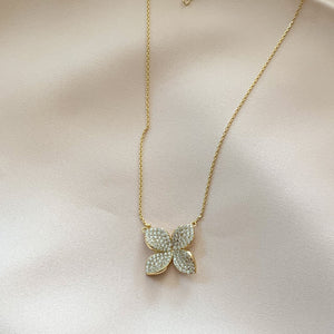 Gold Gardenia Flower CZ Necklace - Alexandra Marks Jewelry
