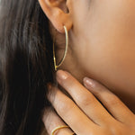 Wearing the gold pave' CZ Threader Hoop Earrings from Alexandra Marks Jewelry