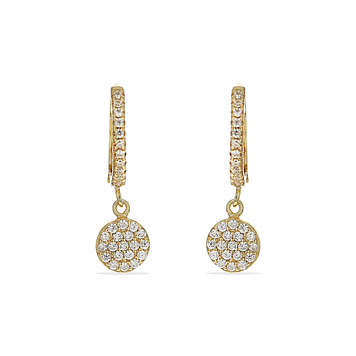 Alexandra Marks | Gold Huggie Hoop Earrings with Pave Cz Disc Charm