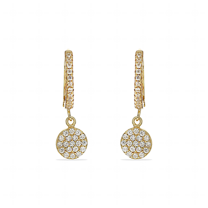 Alexandra Marks | Gold Huggie Hoop Earrings with Pave Cz Disc Charm