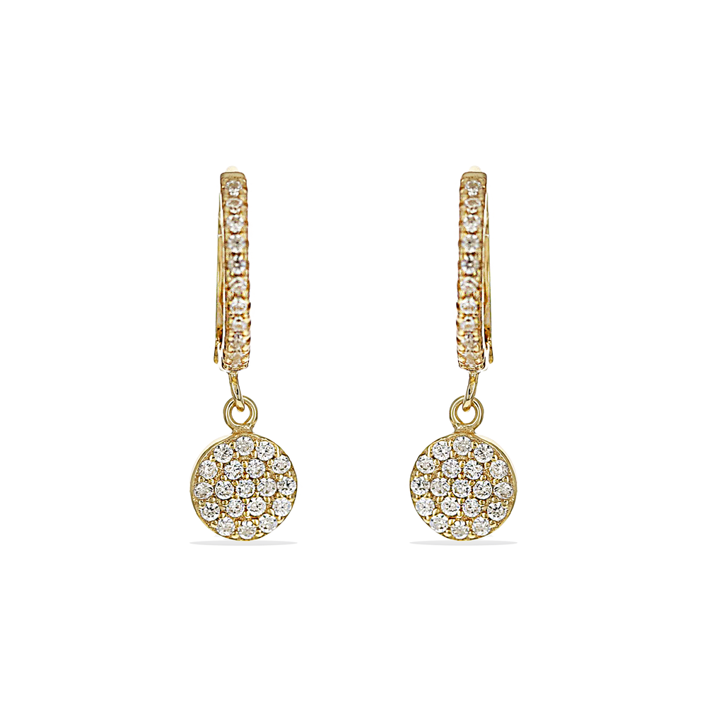 
            
                Load image into Gallery viewer, Alexandra Marks | Gold Huggie Hoop Earrings with Pave Cz Disc Charm
            
        