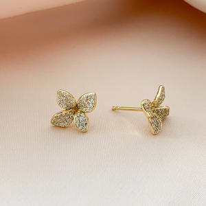 Gardenia Flower Gold Stud Earrings