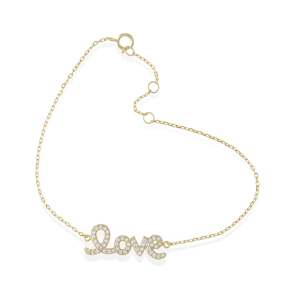 
            
                Load image into Gallery viewer, Dainty Gold Love Script Bracelet from Alexandra Marks Jewelry
            
        