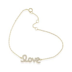 
            
                Load image into Gallery viewer, Dainty Gold Love Script Bracelet from Alexandra Marks Jewelry
            
        