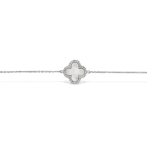 Sterling silver pearl clover bracelet with cz halo 