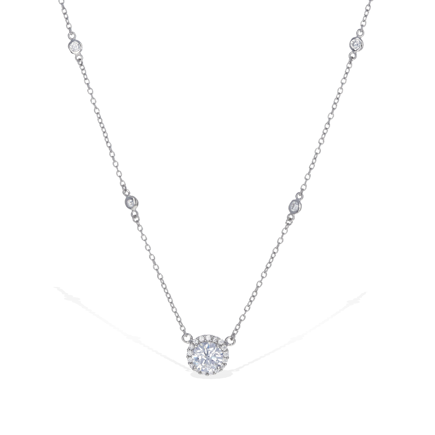 Round CZ Halo Solitaire Silver Necklace - Alexandra Marks Jewelry