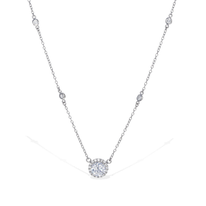 
            
                Load image into Gallery viewer, Round CZ Halo Solitaire Silver Necklace - Alexandra Marks Jewelry
            
        