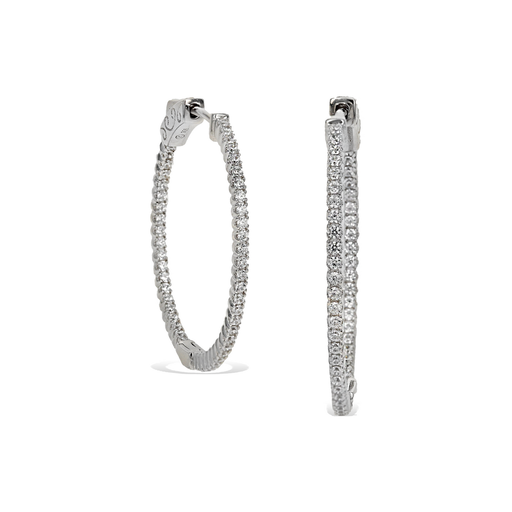 
            
                Load image into Gallery viewer, Thin silver cz large hoop earrings from Alexandra marks jewelry
            
        