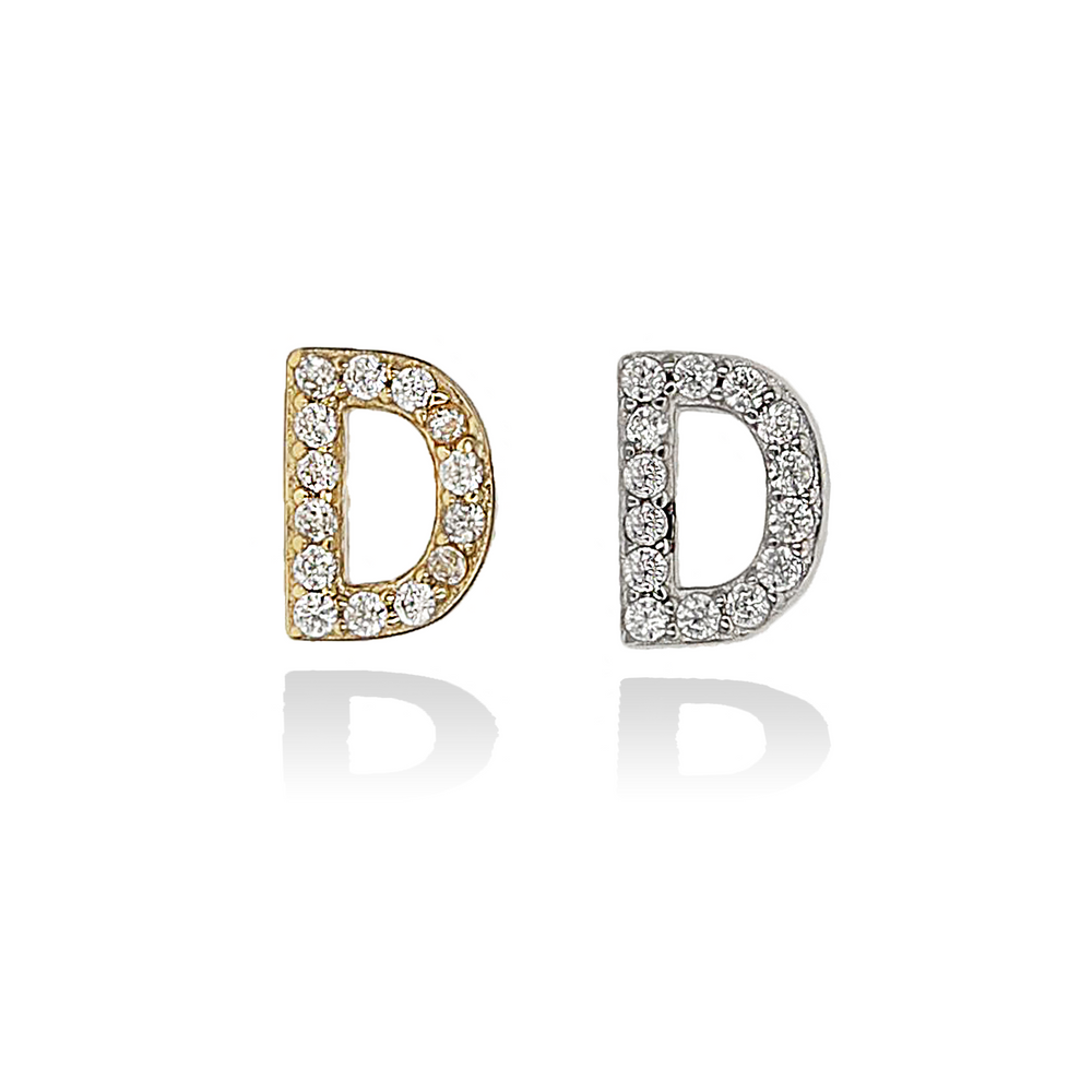 Single Letter D CZ Stud Earrings, Gold & Silver - Alexandra Marks Jewelry
