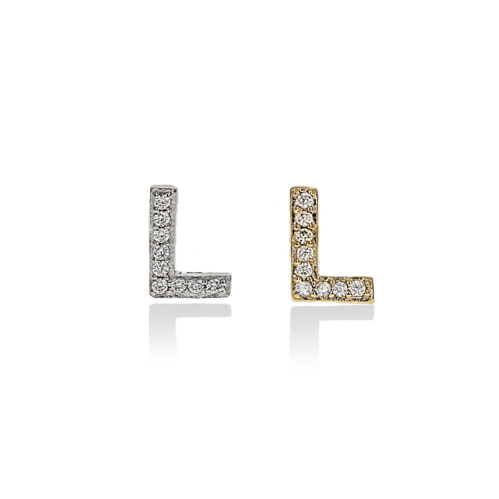 
            
                Load image into Gallery viewer, Letter L Initial CZ Stud Earrings - Alexandra Marks Jewelry
            
        