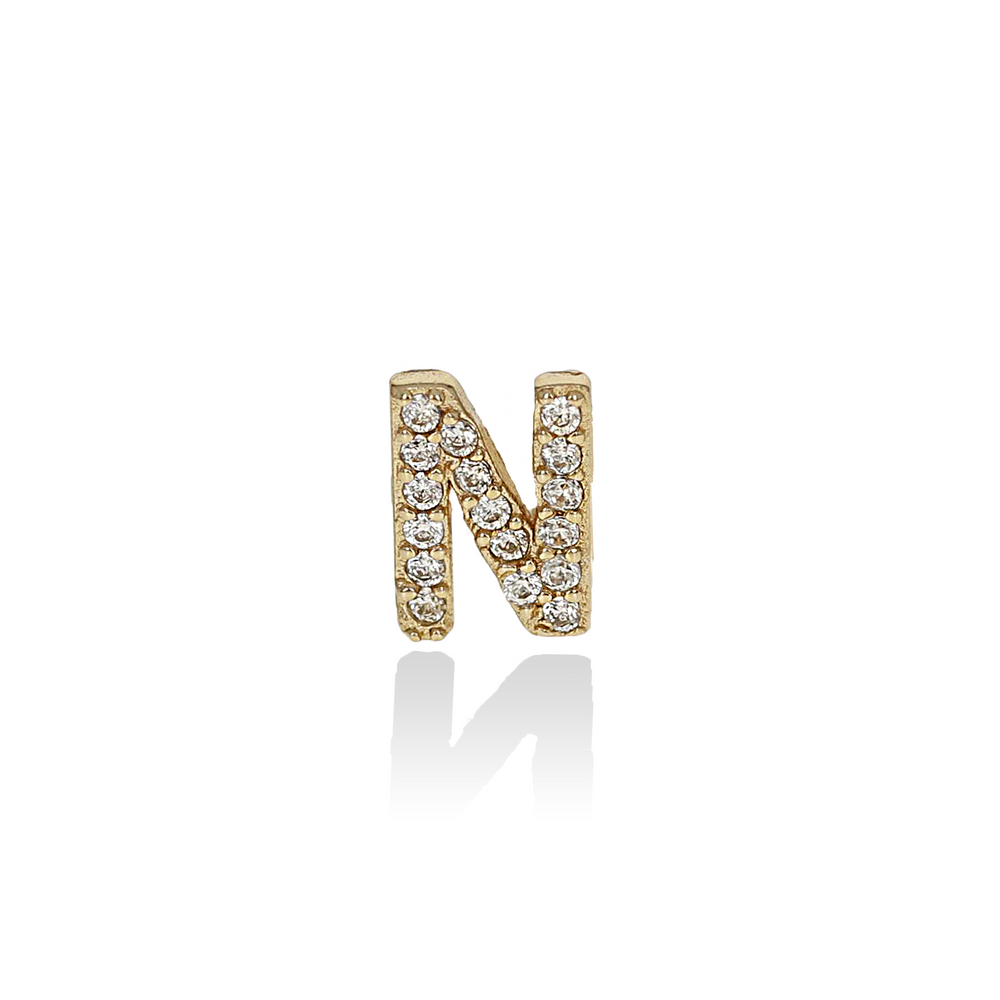 Letter N Gold CZ Initial Stud - Alexandra Marks Jewelry