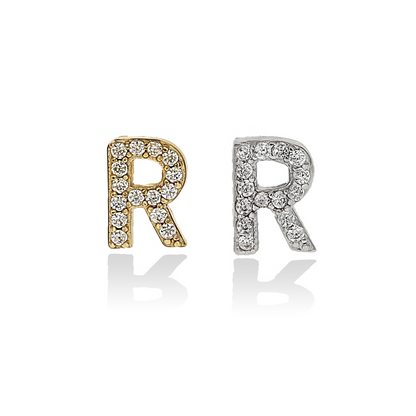 Letter R CZ Initial Studs | Alexandra Marks Jewelry
