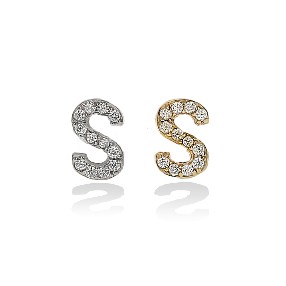 
            
                Load image into Gallery viewer, Single Letter S CZ Stud Earrings | Alexandra Marks Jewelry
            
        