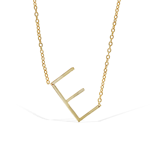 Alexandra Marks Jewelry - Gold Sideways Letter E Initial Necklace