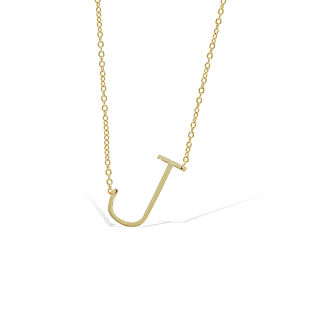 Alexandra Marks | Sideways Letter J Initial Necklace in Gold