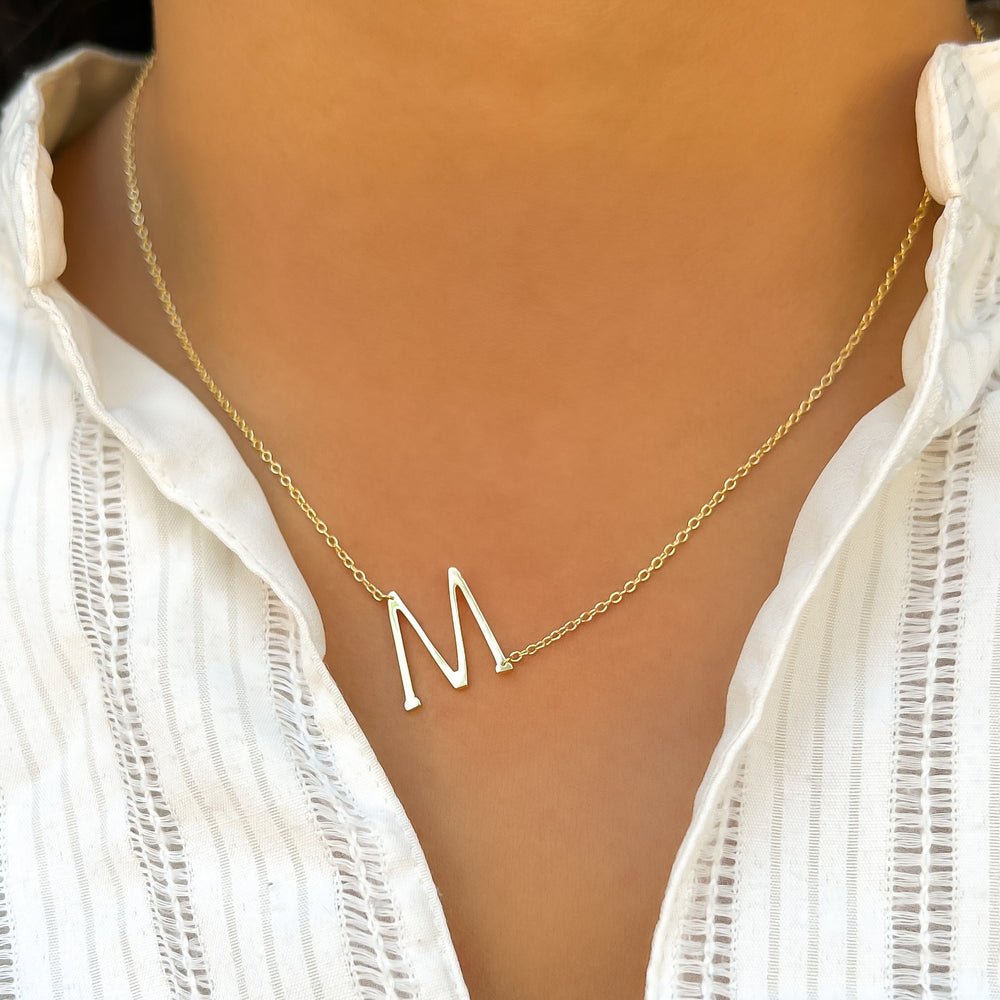 
            
                Load image into Gallery viewer, Gold Letter M Initial Necklace - Alexandra Marks Jewelry
            
        