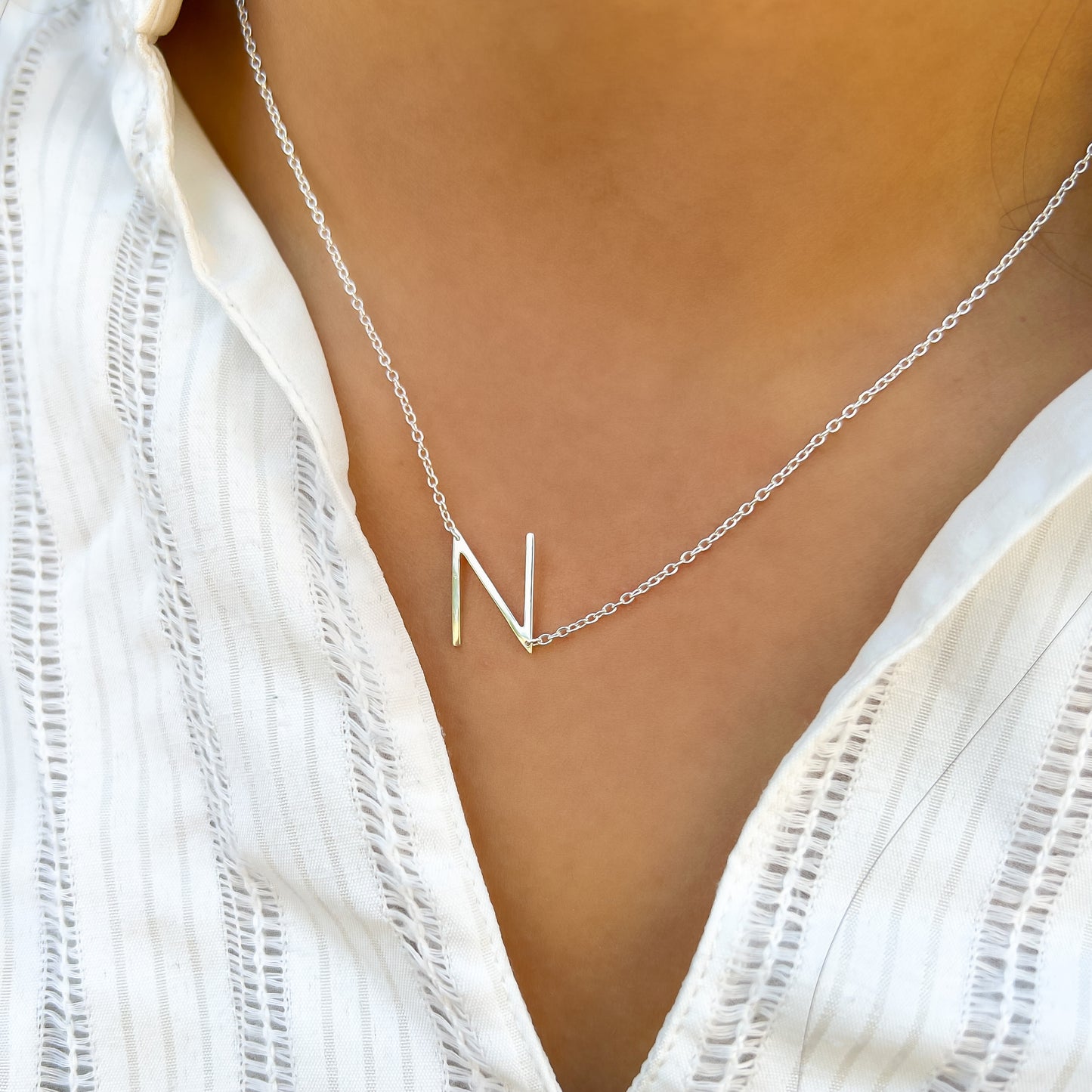 Silver Letter N Initial Necklace - Alexandra Marks Jewelry