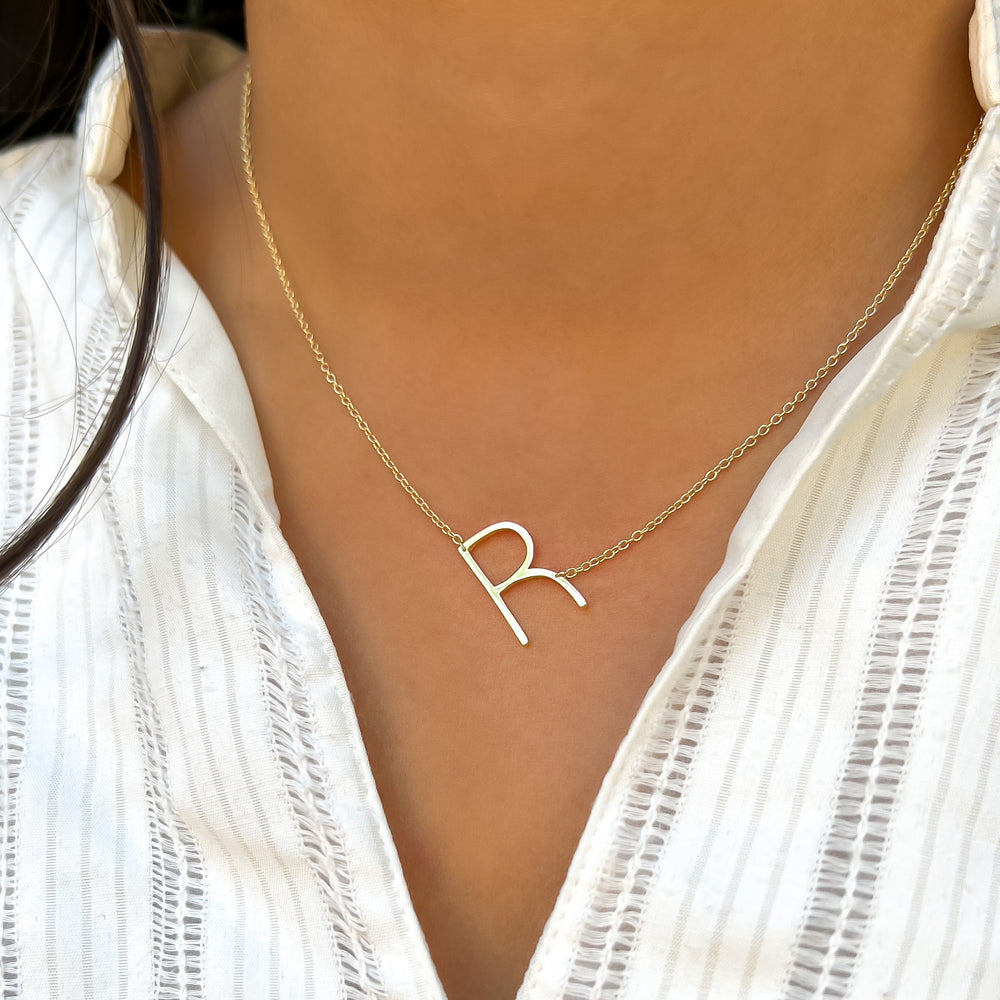 Letter R Gold Initial Necklace - Alexandra Marks Jewelry