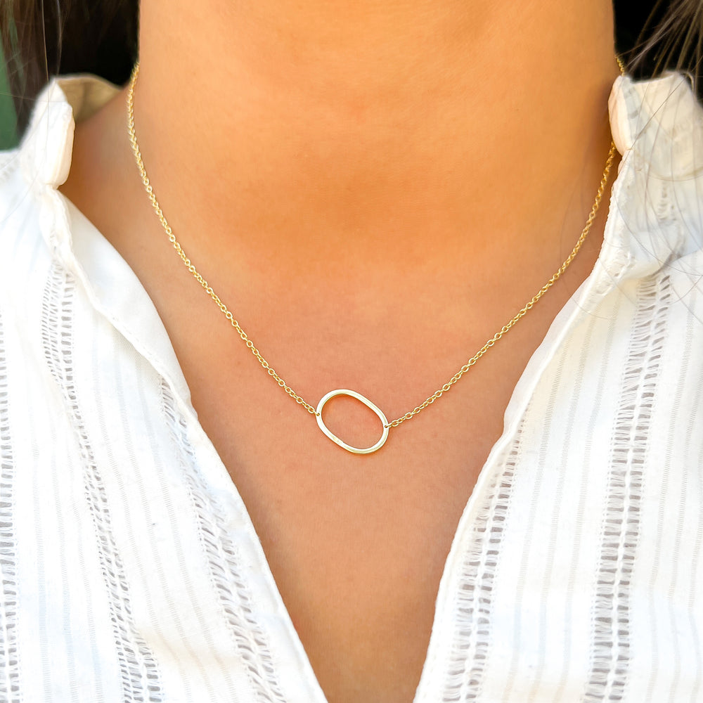 
            
                Load image into Gallery viewer, Gold Sideways Letter O Initial Necklace- Alexandra Marks Jewelry
            
        