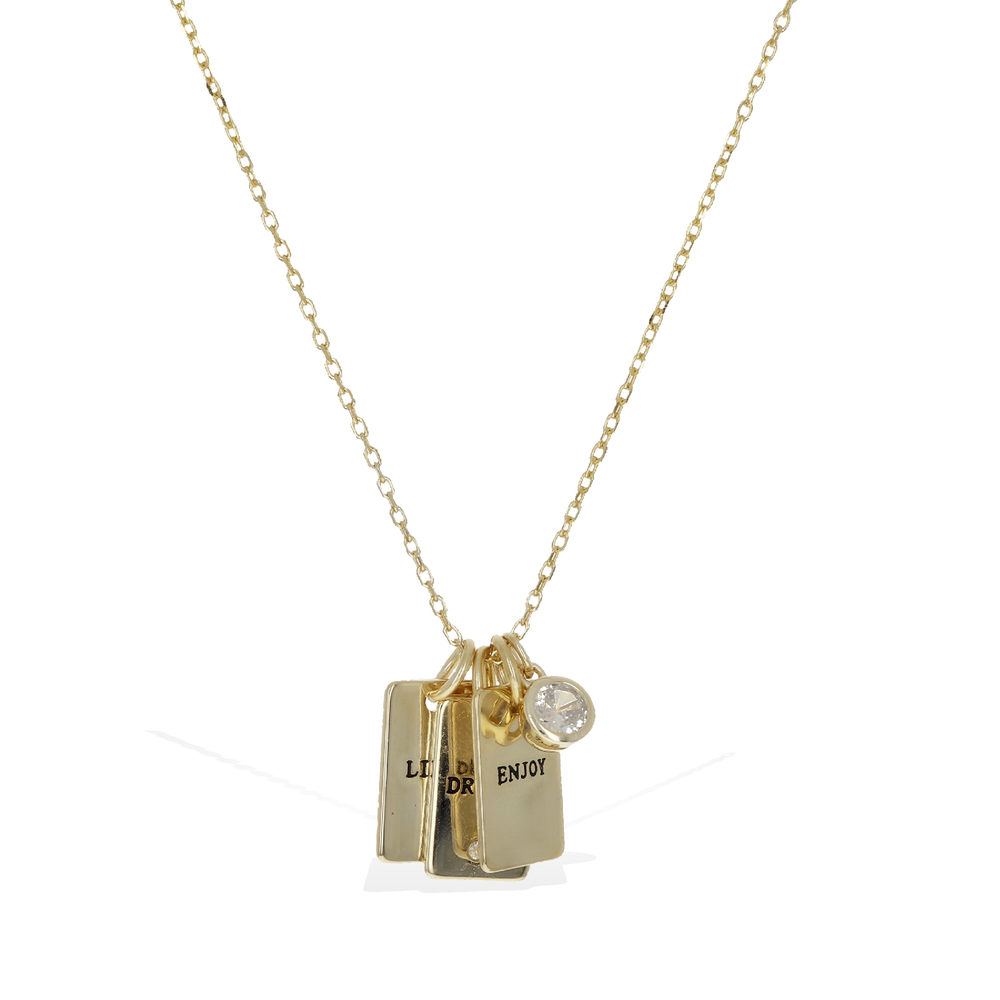 
            
                Load image into Gallery viewer, Live, Dream &amp;amp; Enjoy Gold Charm Necklace | Alexandra Marks Jewelry
            
        