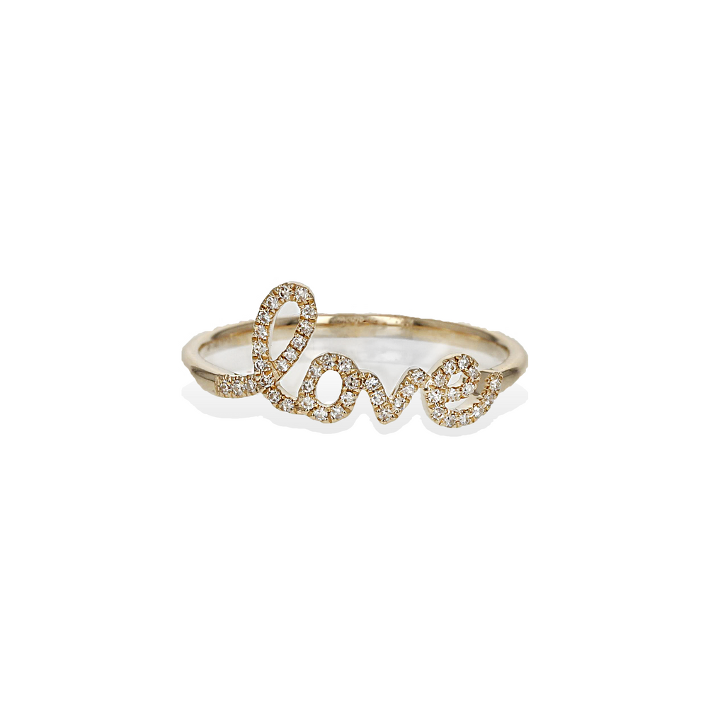 Diamond cursive love ring in 14k gold