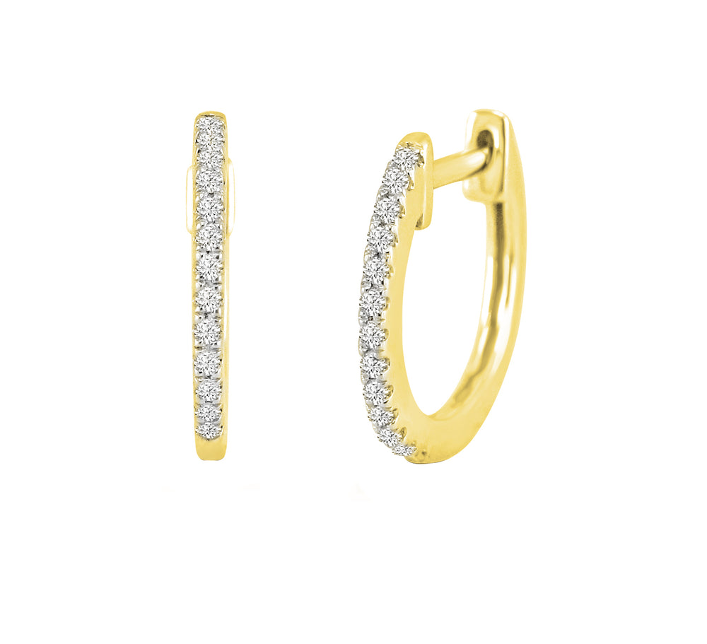 
            
                Load image into Gallery viewer, 14kt gold &amp;amp; diamond huggie hoop earrings
            
        