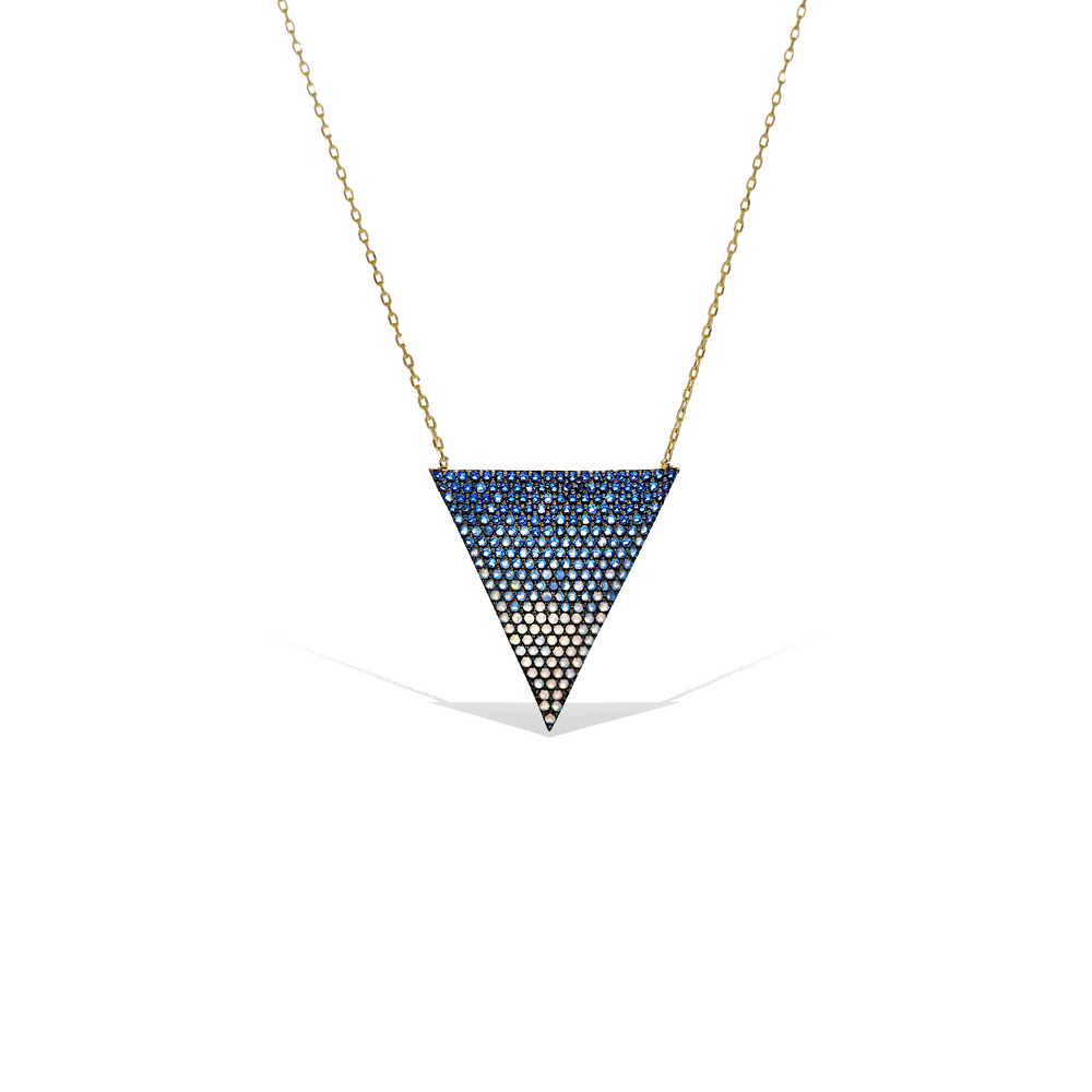Blue Ombre CZ Triangle Necklace in Gold | Alexandra Marks Jewelry