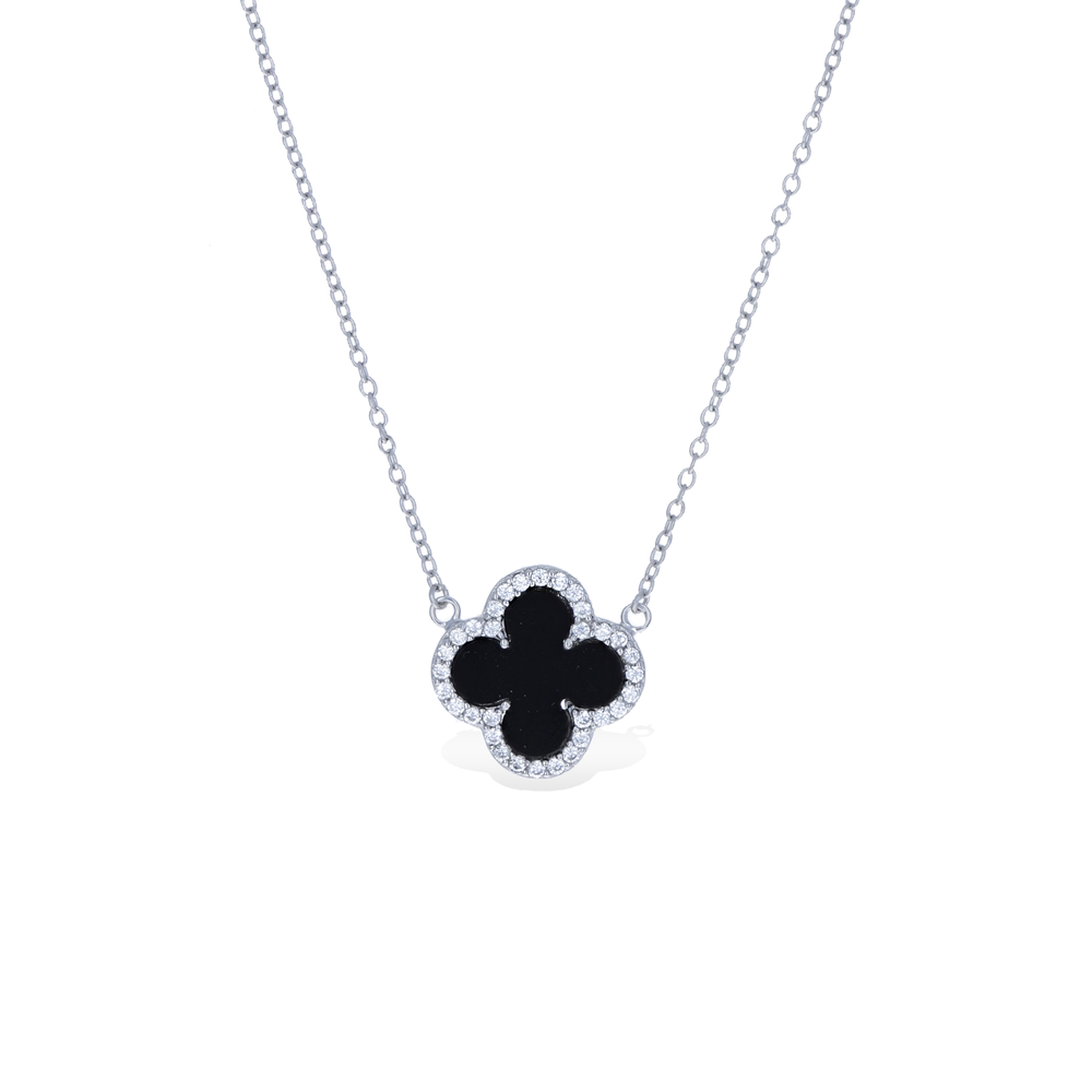 
            
                Load image into Gallery viewer, Sterling Silver &amp;amp; Onyx Clover Necklace - Alexandra Marks Jewelry
            
        
